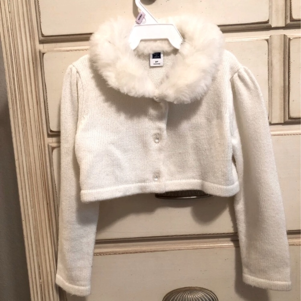 Janie and Jack cream fur collar sweater